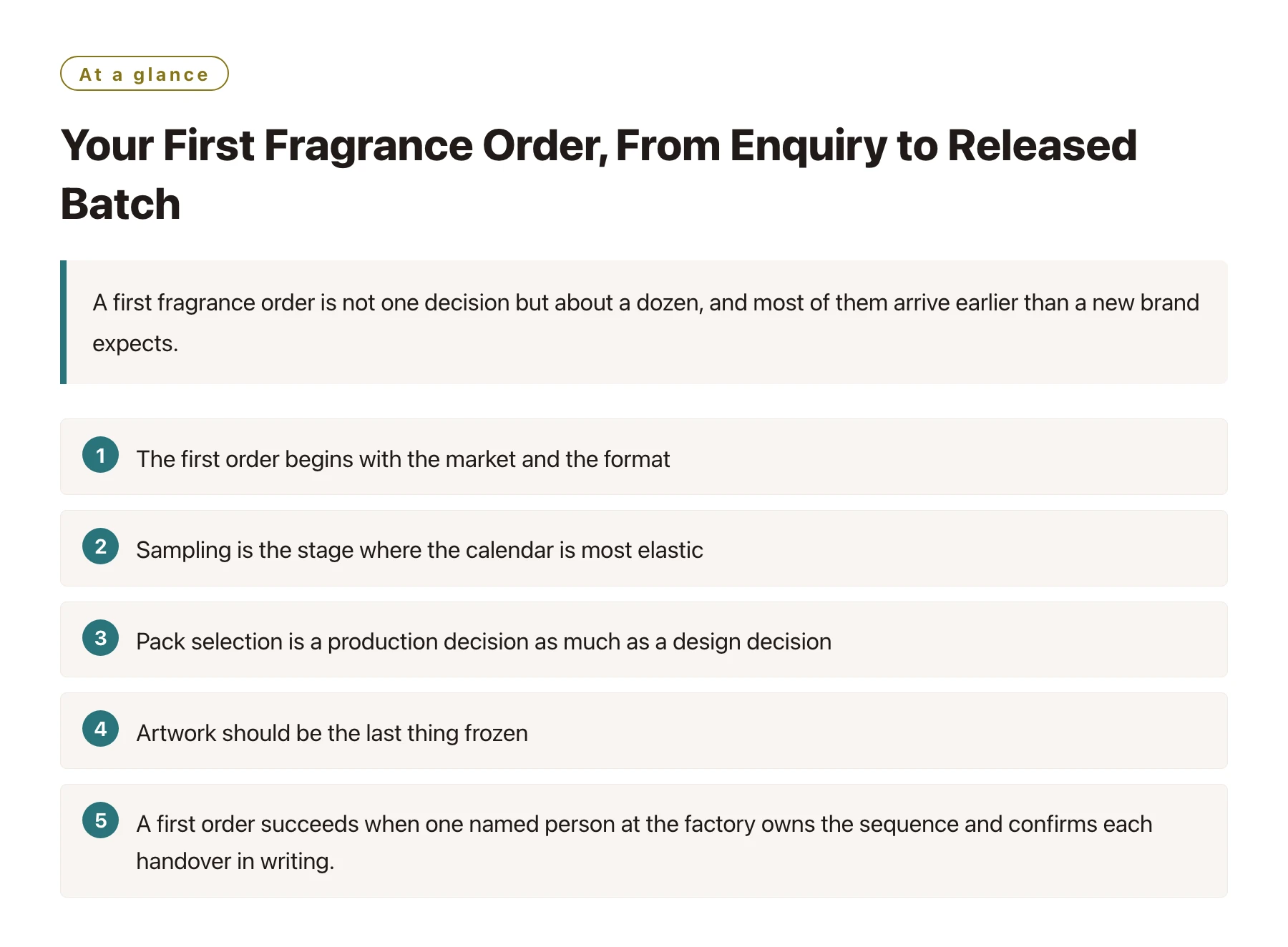 Your First Fragrance Order, From Enquiry to Released Batch——全文要点速览